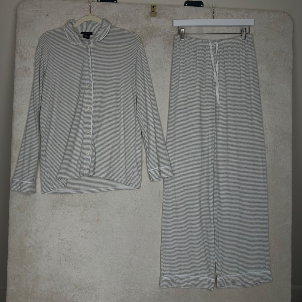 J.Crew Re-Imagined Eco Striped Pajama Set Gray White XS Lyocell Viscose Knit